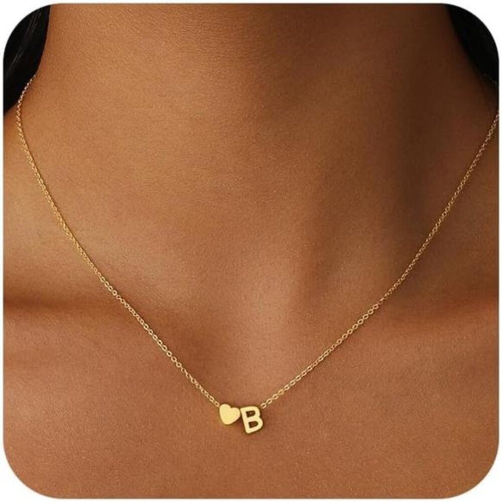 Gold Heart Initial Necklace 14K Gold Plated Letter Pendant Dainty Jewelry Gift